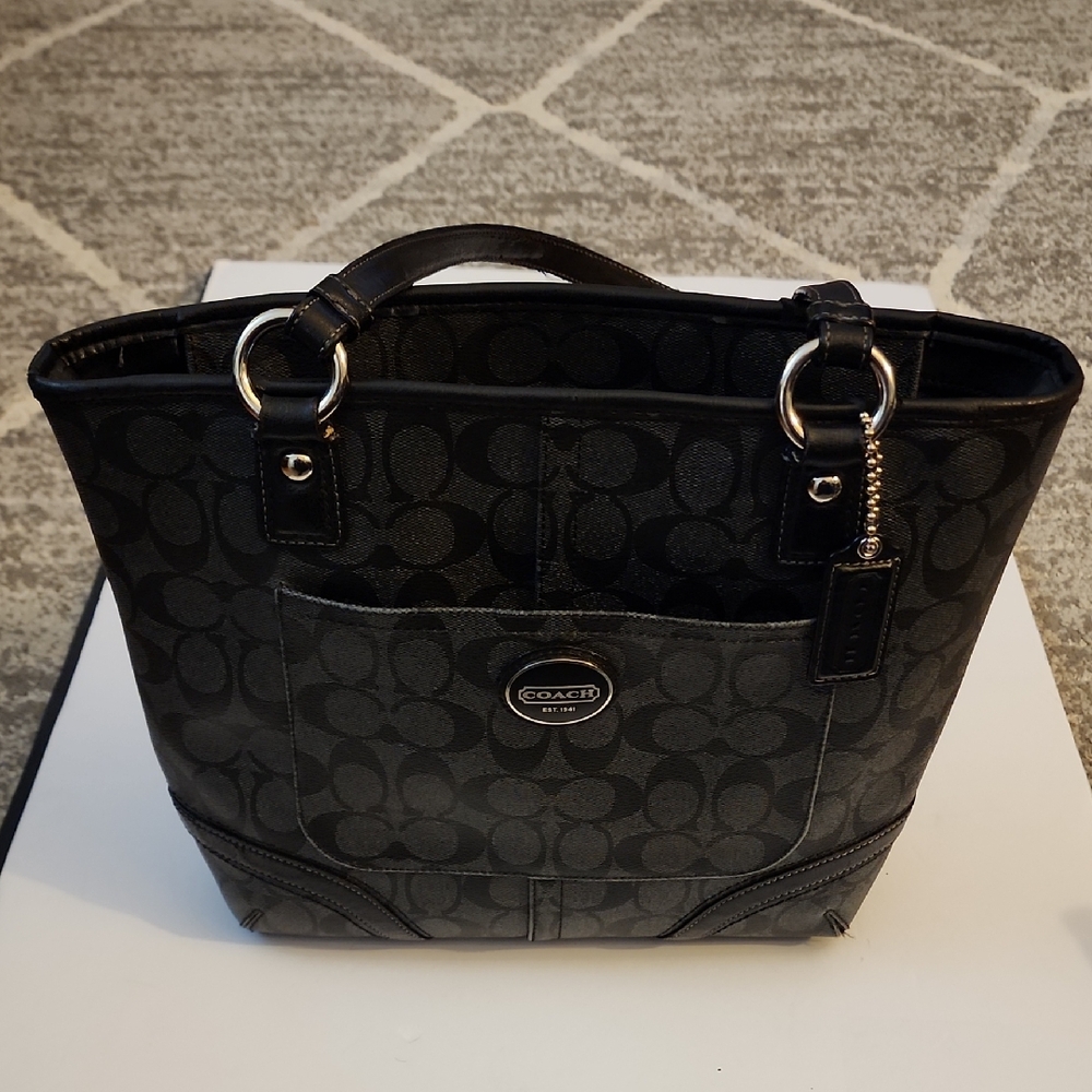 Coach Peyton Black and Charcoal Signature Tote.